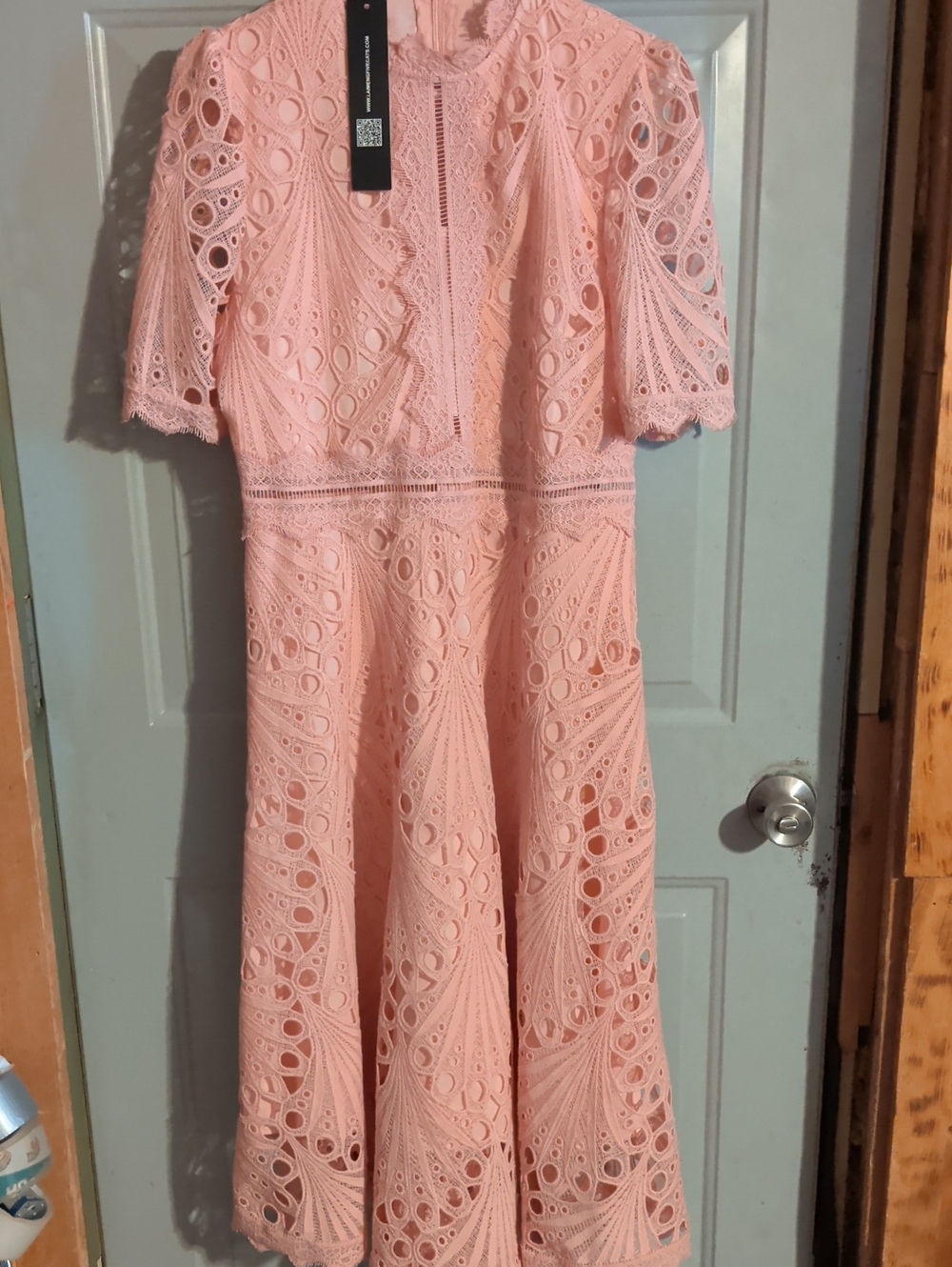 Women's Pink Lace Midi Dress with Scallop Neckline